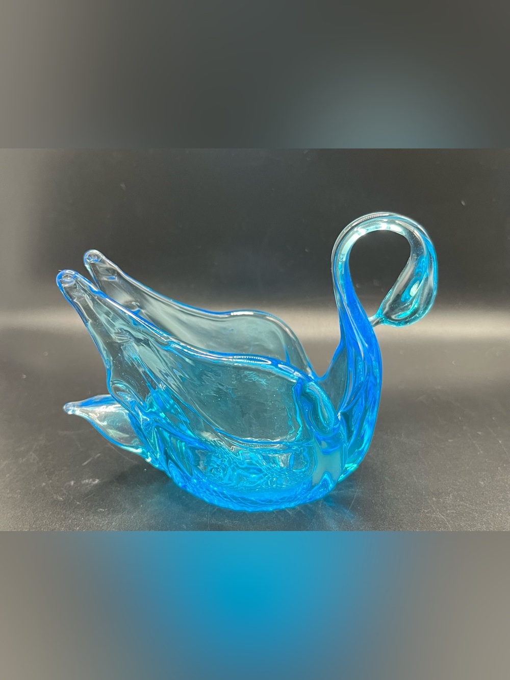 Vintage Handblown Blue Glass Swan Sculpture - Home Art